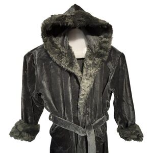 adr Alexander DEL ROSSA L/XL Hooded Wrap robe & belt gray furry cozy soft inside